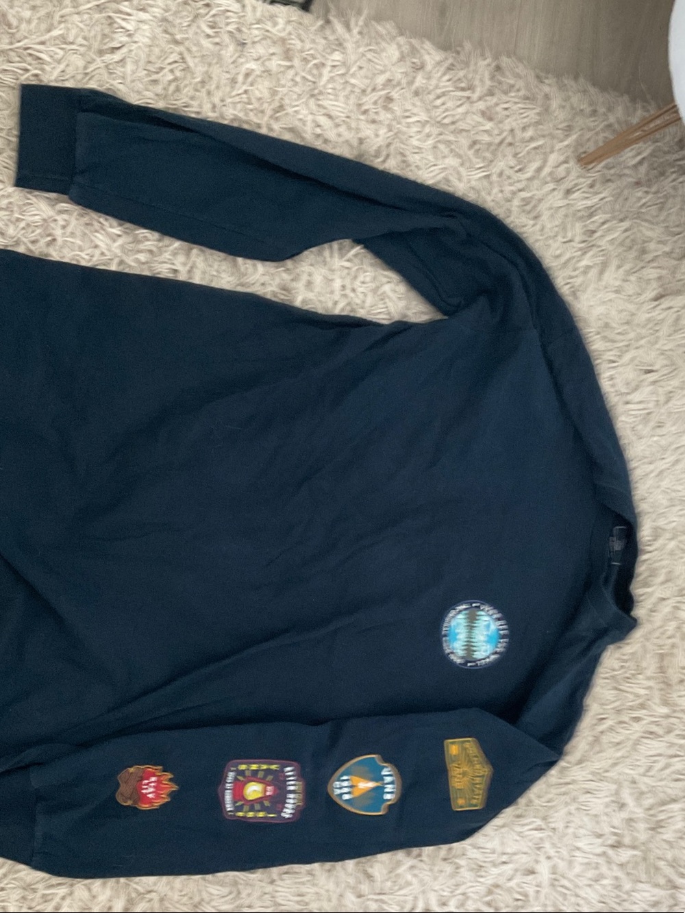 Vans Navy Long Sleeve Shirt with Multicolor Sleeve Patches